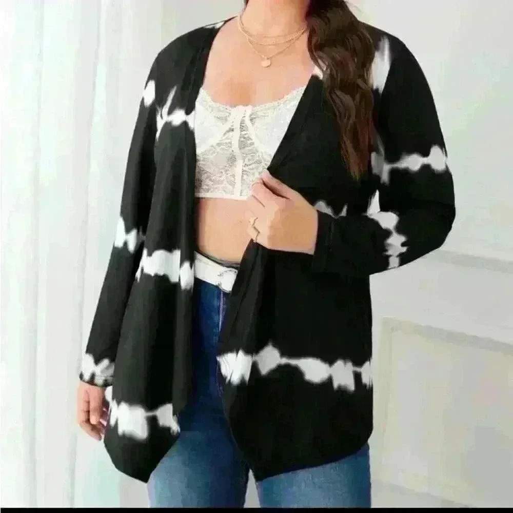 Plus size open front tie dye cardigan